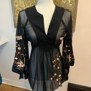 Express Black Sheer Blouse with embroidery
